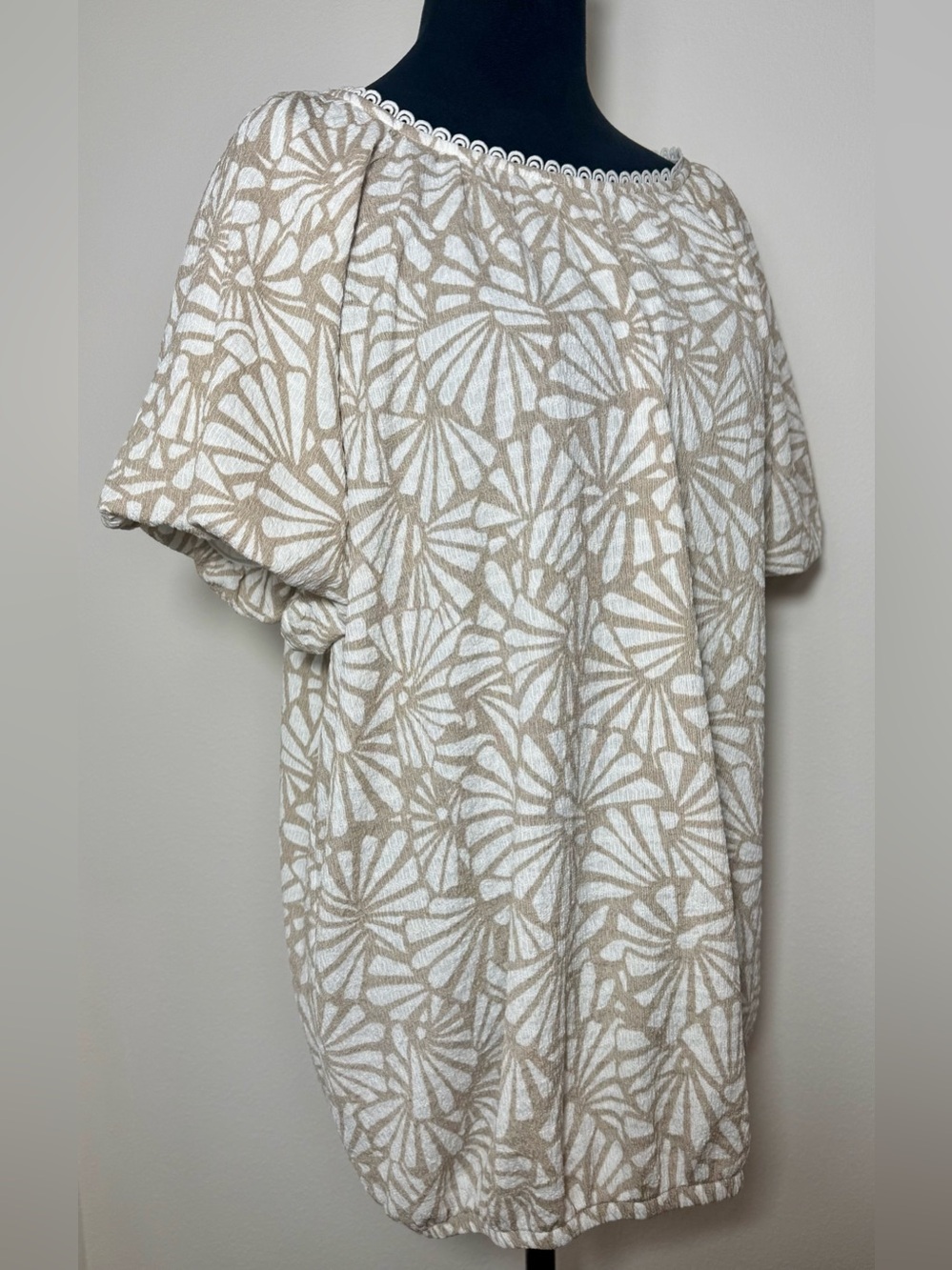 SHOL Los Angeles Boho Floral Print Boat Neck Short Sleeve Blouse,  Size 3X